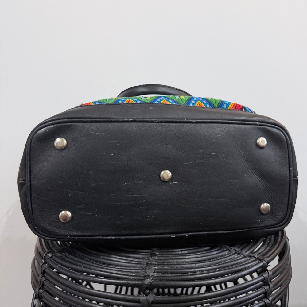 Amara Collective Huipil Leather Tote Bag Black Guatemalan Artisan Boho - Picture 9 of 11
